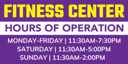 Purple  and Yellow Fitness Center Hours of Operation Banner