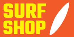 Two Color Surf Shop With Silhouette Surfboard Banner