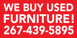 White Text On Red We Buy Used Furniture Banner With Phone Number