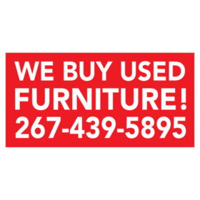 White Text On Red We Buy Used Furniture Banner With Phone Number