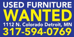White and Yellow Text On Blue Used Furniture Wanted Banner