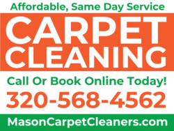 Red and green Striped Affordable Same Day Carpet Cleaning Call or Book Online Sign With Phone and Company Name Area