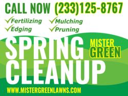 White and Green Spring Cleanup Sign With Top Phone and Service Listing Area