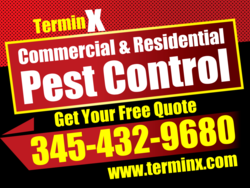 Brandable Commercial Residential Yellow Border Boxed In White Pest Control On Red and Black Yard Sign