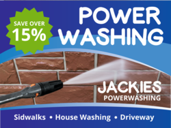 Power Washing Brick Photo Sign On Blue Wave With Brandable Company Name and Service Listings