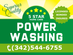Green on Yellow Rays 5 Star Power Washing Sign With Licensed Highlight and Phone