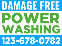 Blue Background White and Green Text Only Power Washing Sign With Phone