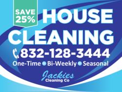 Blue Swooshes Wavy Design House Cleaning Sign With Phone Company Name and Services Area