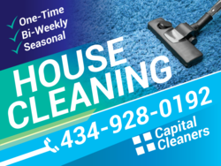 Slanted Custom Services and Phone Area Over Blue Tinted Mopping Photo House Cleaning Sign