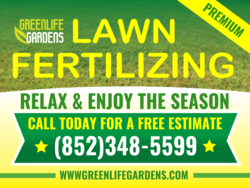 Yellow on Green Faded Background Lawn Fertilizing Call For Free Estimate Yard Sign