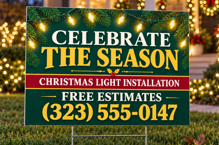 christmas lights installation yard sign on lawn