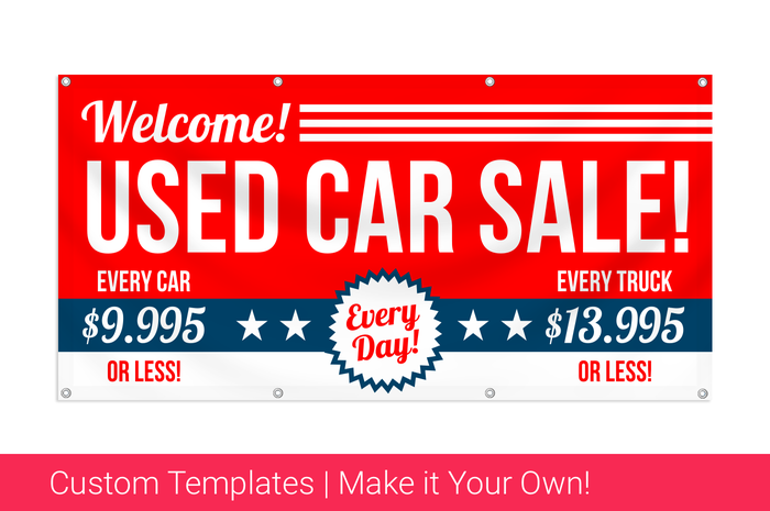 Preowned Car Sale RED Banner Used Sales Dealership Retail Store Sign 18x48 